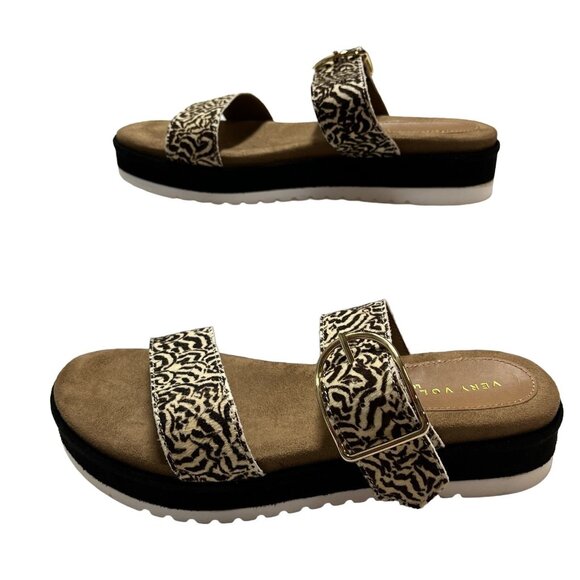 Volatile Sandals Womens 9 Amy Jane Calf‎ Hair Strappy Slides Slip On Comfort - Picture 4 of 9